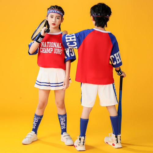 儿童拉拉队服装小学生啦啦操运动会表演服爵士舞嘻哈比赛演出服装 - 图1