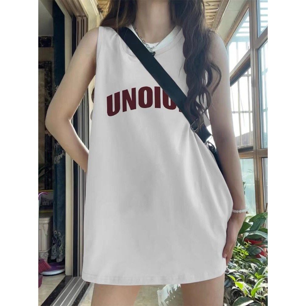 纯棉夏装2024新款白色无袖上衣背心女外穿吊带宽松中长款t恤球服,淘宝优惠券,粉丝福利购,淘宝优惠卷