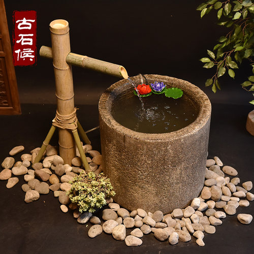石槽鱼缸老石磨流水阳台摆件中式水景户外庭院景观室内旧石头花盆 - 图0