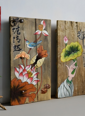 画手绘山水画客厅装饰画实木门板