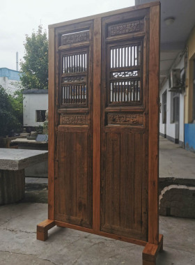 客厅隔断新中式实木格栅入户屏风