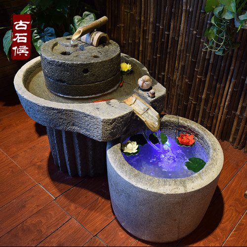 老旧石磨农村回收旧石器磨盘流水摆件石槽鱼缸花盆组合石头景观 - 图0
