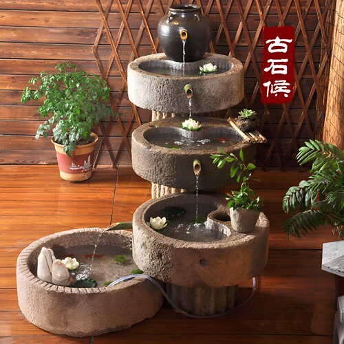 老石槽鱼缸流水组合景观摆件庭院阳台旧石器装饰猪槽户外石头水缸 - 图1
