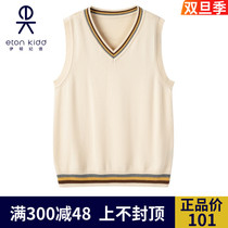 Eaton Guild Mens and womens spring and autumn beige hit three-color bar College V collar knit vest 22B011