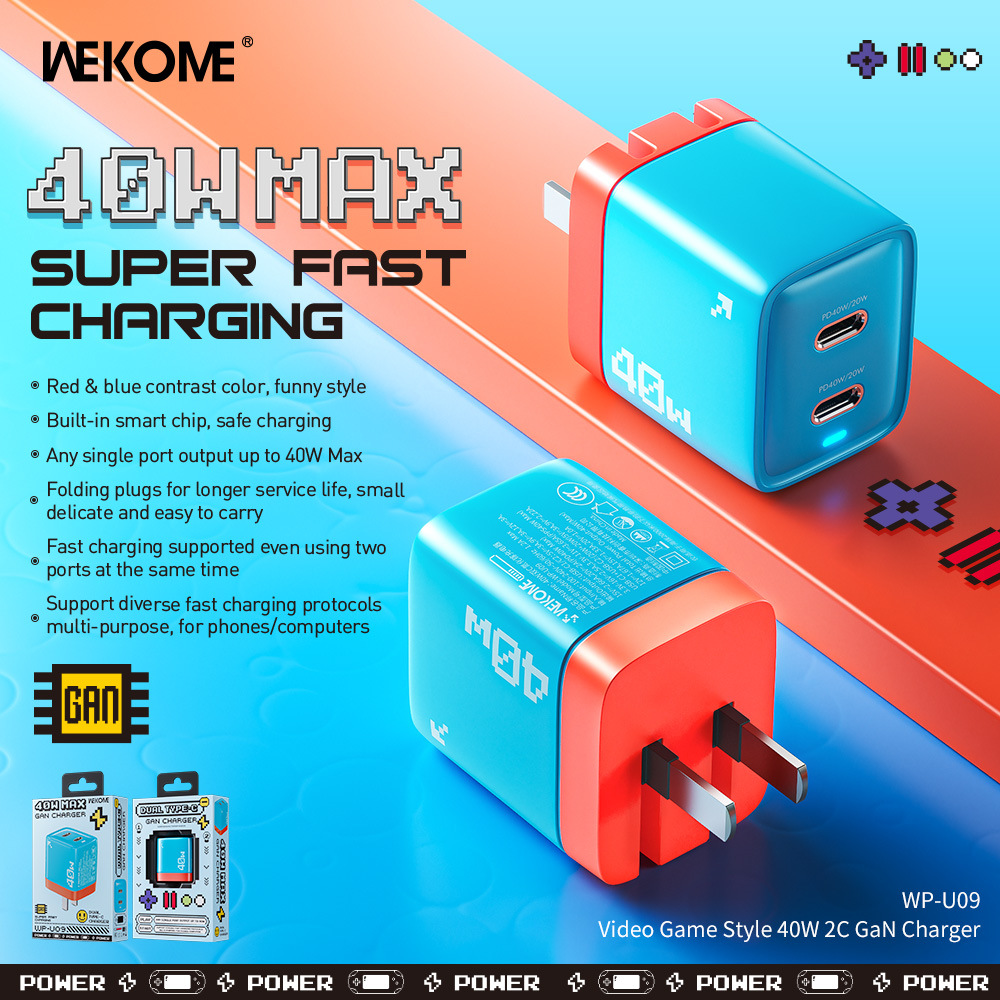 WEKOME氮化镓40W双TYPE-C充电器美规英规欧规插头USB GaN Charger - 图0