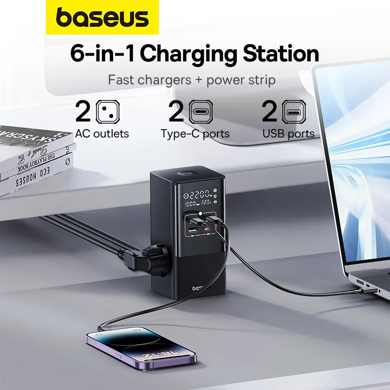 Baseus 100W USB Charger Powerr Strip Desktop Charging Station For MacBook iPhone 15 Samsung Notebook - 图0