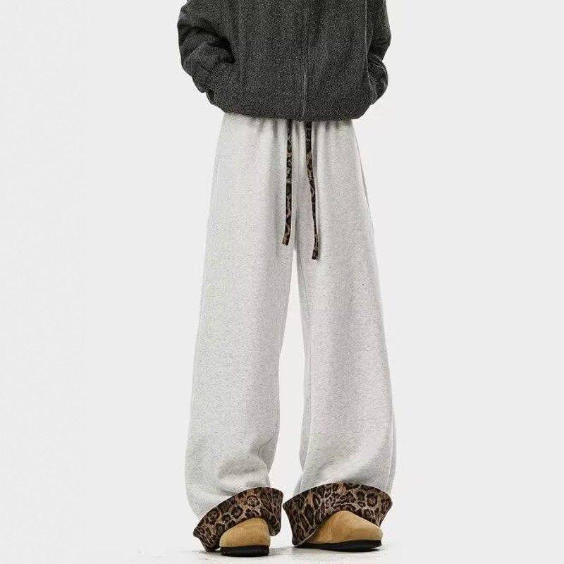 潮牌卷边豹纹棉裤男款冬季美式垂感运动休闲长裤vibe加绒加厚裤子,淘宝优惠券,粉丝福利购,淘宝优惠卷