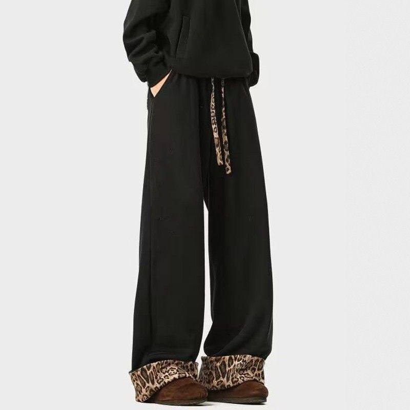 潮牌卷边豹纹棉裤男款冬季美式垂感运动休闲长裤vibe加绒加厚裤子,淘宝优惠券,粉丝福利购,淘宝优惠卷