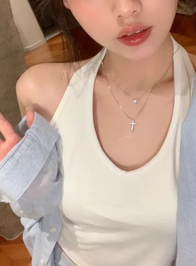 少女CEO百搭十字架BM同款男女情侣十字架锆石简约韩系百搭项链