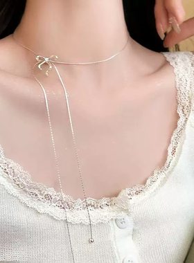 少女CEO蝴蝶结流苏抽拉项链女款2025新款设计感锁骨链气质颈链