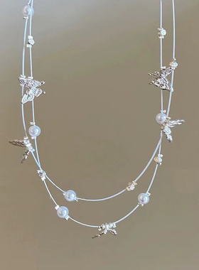 少女CEO双层叠戴碎银子珍珠项链女轻奢气质小众高级感颈链设计感