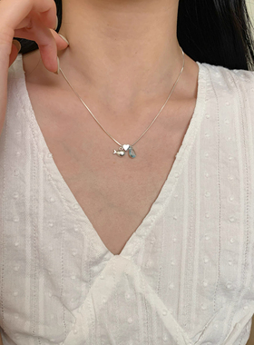 少女CEO氧气感觉亲吻小鱼吊坠项链甜美小清新水滴蓝钻爱心锁骨链