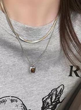 少女CEO美拉德双层虎眼石项链女小众轻奢ins高级感双层锁骨链饰品