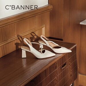 【静音系列】千百度真皮超高跟时装凉鞋女新款后空通勤鞋气质百搭