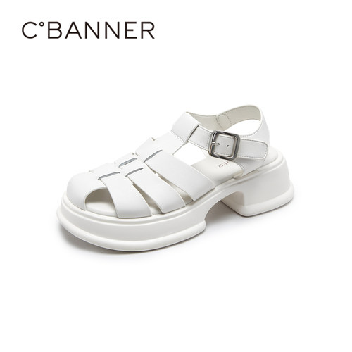千百度女鞋夏季气质时装罗马凉鞋厚底增高真皮时尚百搭猪笼鞋度假 - 图0