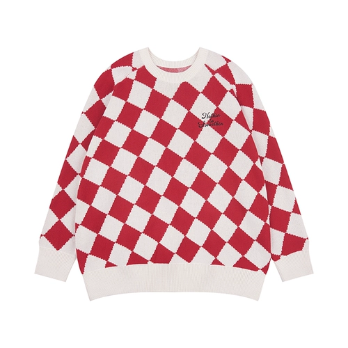 Красные шахматы, трикотажный свитер для отдыха для влюбленных, оверсайз