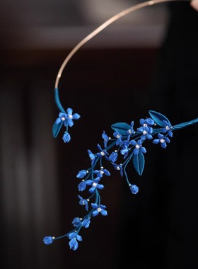项圈女小众设计感蓝色花朵锁骨链新中式旗袍颈链项链手工配饰品