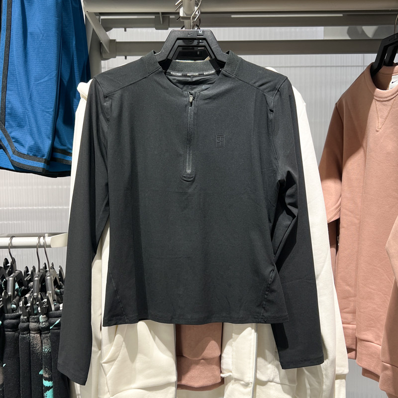 Nike耐克女装2025冬季网球训练速干半拉链休闲长袖T恤 FZ6738-010 - 图0