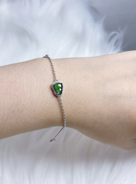 葫芦玉髓手链女款纯银天然玉石阳绿蛋面冰种手串帝王绿叠戴翠葫