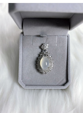 s925银天然 玉髓豪华镶嵌蛋面吊坠配链子礼盒