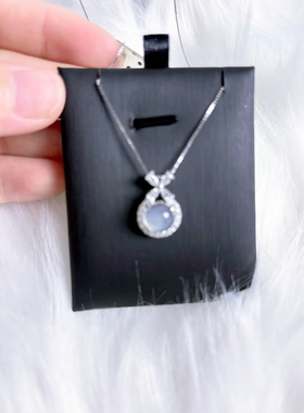 在逃公主高冰马料镀银镶嵌白玉髓圆小吊坠玉石项链挂件送礼