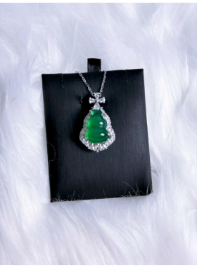 冰种绿满色葫芦吊坠天然玉髓玉石挂件新中式国风项链锁骨链