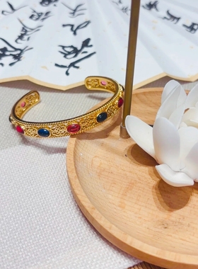 湖北省博物馆正品梁庄王妃金镶玉手镯礼盒装铜镀金琉璃新年礼物女