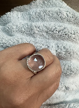 印度纯银镶嵌天然淡紫色水晶戒指12号圈口