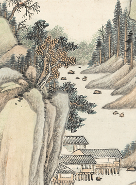 永瑢秋寺鸣泉图微喷打印明清山水画临摹绢布画稿传统山水画范本