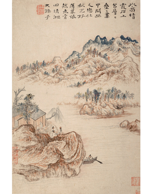 石涛 赠刘石头册 国画复制 仿古册页 临摹彩色画稿明清山水清四僧