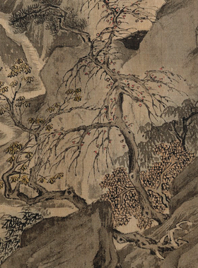 唐寅山水册高清微喷明清山画小品临摹绢布画稿传统山水画经典范本