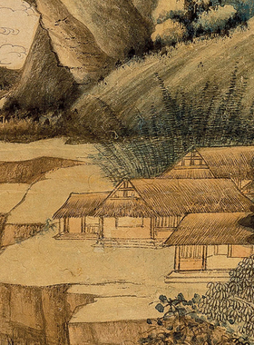 张大千拟巨然溪山老屋图微喷打印近现代名家山水画临摹绢布画稿