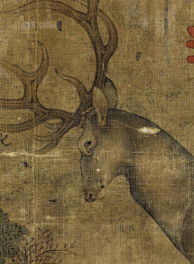 佚名秋林群鹿图 艺术微喷五代工笔动物画临摹绢布范本 工笔鹿画心
