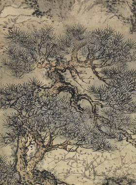 王蒙桃源春晓图高清微喷宋元山水画临摹绢布画稿元四家山水画范本
