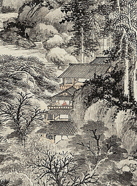 王鉴仿巨然清溪待渡图微喷打印清四王山水临摹绢布画稿传统山水画