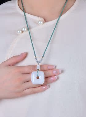 金丝玉四方守护吊坠男女白玉玉佩
