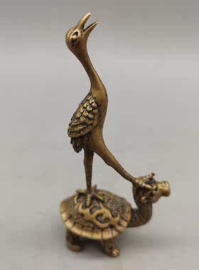 复古做旧实心纯铜老物件仙鹤龙龟长寿龟小摆件把件包浆精美工艺品