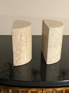 天然洞石柱体桌面书托 摆件饰品样板间书房几何造型可定制