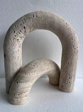 洞石拱门形摆件饰品书挡轻奢风简约别墅书房大宅装饰品定制