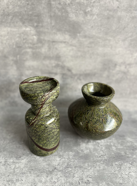 雨林绿雨林啡洞石奢石天然大理石花器摆件饰品插花花瓶