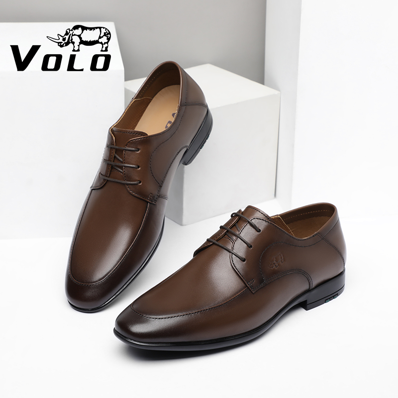 【断码特价】VOLO犀牛商务皮鞋男士透气商务正装休闲系带德比鞋 - 图0