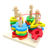 Enlightenment Teaching Aids Wooden Children Puzzle Toy Colored Shape Four Sets Of Columns Paired Phishing Two-in-one