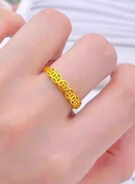 2025新款古法素圈钱币戒指女18K