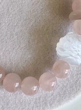 天然马达加斯加粉水晶手串女醒狮绯红玛瑙手链温柔少女风日常佩戴