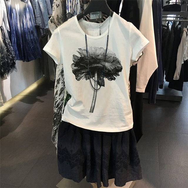 Yipin San Dior 2020 summer new pure cotton printed short-sleeved T-shirt simple versatile classic lady T-shirt for women