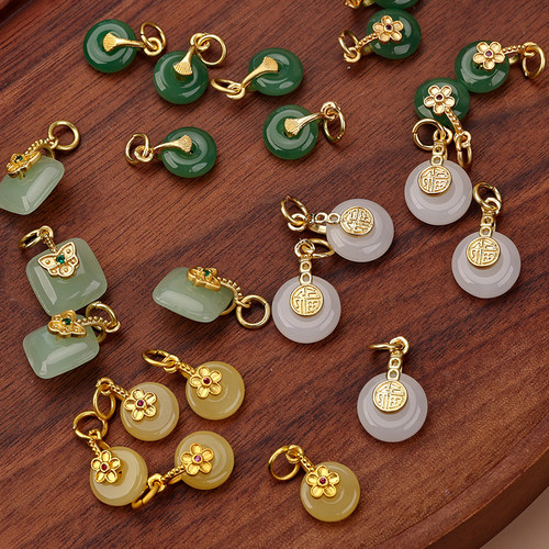 新中式宋锦配饰如意福牌吊坠diy串手绳项链配件流苏穗子挂件饰品 - 图0