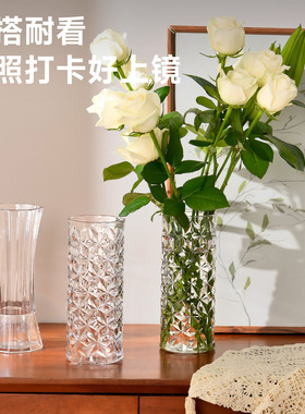 防摔花瓶圆柱塑料插花摆件水培器皿专用透明直筒小花盆仿玻璃瓶子
