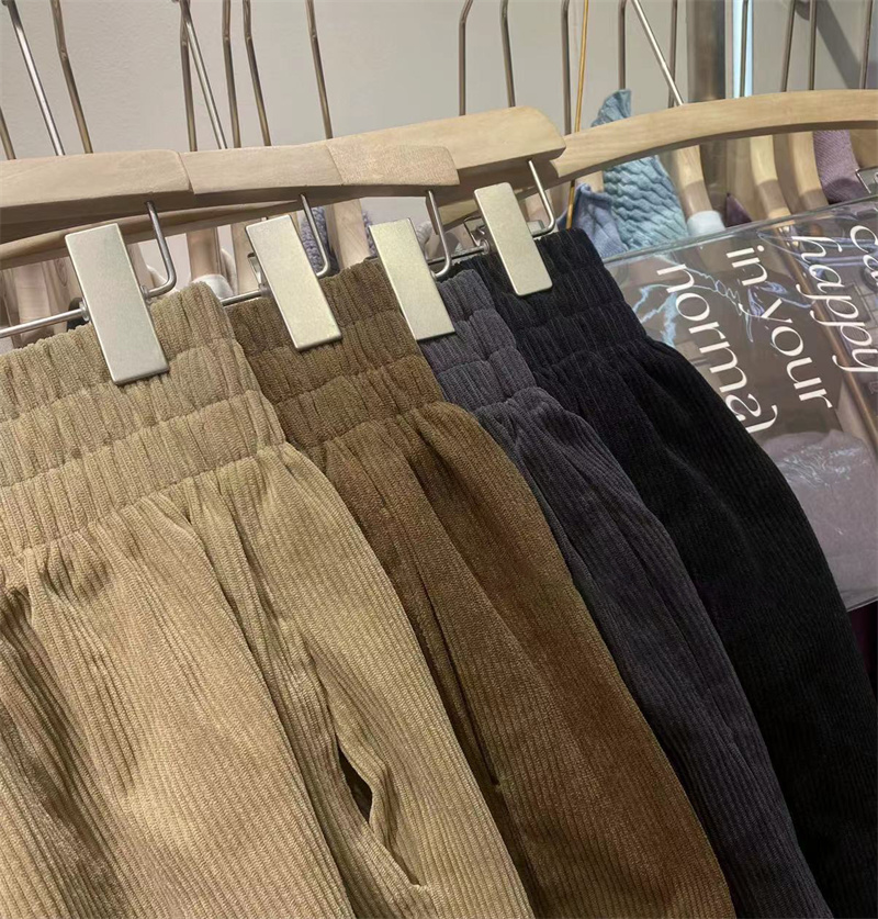 2025秋季灯芯绒纯色蓬蓬短裤休闲裤裤子女高腰A字裤欧货直筒女士 - 图1