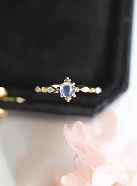 轻奢小众镶钻月光石开口戒指女