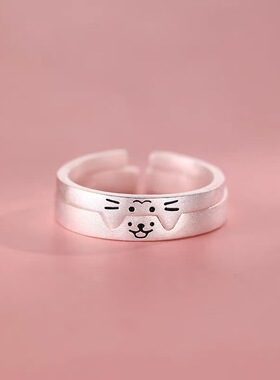 猫狗日记情侣戒指小众设计